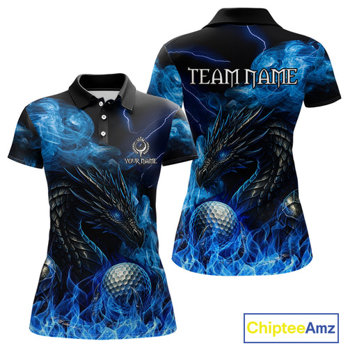 Blue Flame Dragon Women Golf polo shirts Custom Dragon team ladies golf outfits, gift for golf lover NQS10024