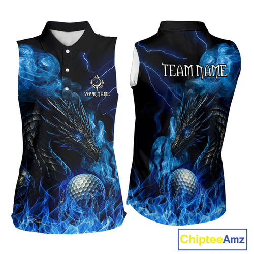 Blue Flame Dragon Sleeveless Golf polo shirt Custom Dragon team golf outfit, gift for golf lover NQS10024