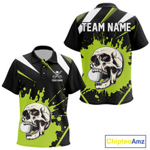 Load image into Gallery viewer, Black and Green Skull Golf polo shirts for Kid Custom team golf outfits Kid, cool golf gifts NQS10025