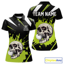 Load image into Gallery viewer, Black and Green Skull Golf polo shirts for Women Custom team golf outfits ladies, cool golf gifts NQS10025