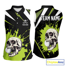 Load image into Gallery viewer, Black and Green Skull Sleeveless Golf polo shirts Custom team golf outfits ladies, cool golf gifts NQS10025
