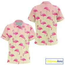 Load image into Gallery viewer, Personalized pink gradient Flamingo pattern Kid golf polo shirt Custom golf team theme outfits NQS10324