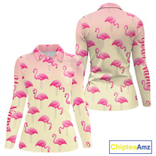 Load image into Gallery viewer, Personalized pink gradient Flamingo pattern Women golf polo shirt Custom golf team theme outfits NQS10324