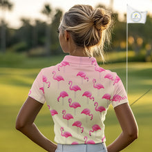 Load image into Gallery viewer, Personalized pink gradient Flamingo pattern Women golf polo shirt Custom golf team theme outfits NQS10324