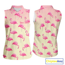 Load image into Gallery viewer, Personalized pink gradient Flamingo pattern Women sleeveless polo shirt Custom golf team theme outfit NQS10324