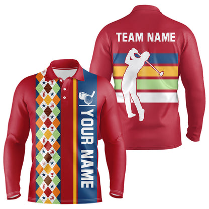 Retro colorful argyle pattern Men golf polo shirt custom Team Golf Outfits for mens | Red NQS10327