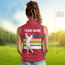 Load image into Gallery viewer, Retro colorful argyle pattern Women sleeveless polo shirt custom Team Golf Outfits for ladies | Red NQS10327
