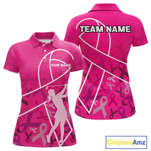 Load image into Gallery viewer, Pink ribbon pattern breast cancer awareness Women golf polo shirt Custom team Golf attire For ladies NQS10189