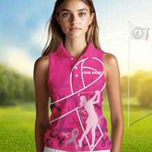 Load image into Gallery viewer, Pink ribbon pattern breast cancer awareness Women sleeveless polo shirt Custom team ladies Golf top NQS10189