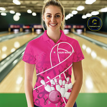Load image into Gallery viewer, Pink ribbon pattern breast cancer awareness Bowling Shirts For Women Custom team bowling jerseys NQS10190