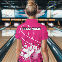 Load image into Gallery viewer, Pink ribbon pattern breast cancer awareness Bowling Shirts For Women Custom team bowling jerseys NQS10190