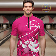 Load image into Gallery viewer, Pink ribbon pattern breast cancer awareness Bowling Shirts For Men Custom team bowling jerseys NQS10190