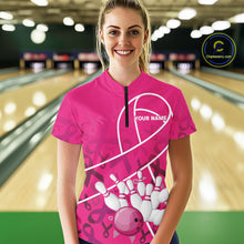Load image into Gallery viewer, Pink ribbon pattern breast cancer awareness Bowling Shirts For Women Custom team bowling jerseys NQS10190