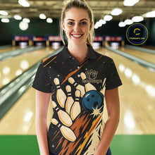 Load image into Gallery viewer, Retro Black galaxy Womens Bowling Polo, Quarter Zip shirts custom vintage bowling team league jerseys NQS10547