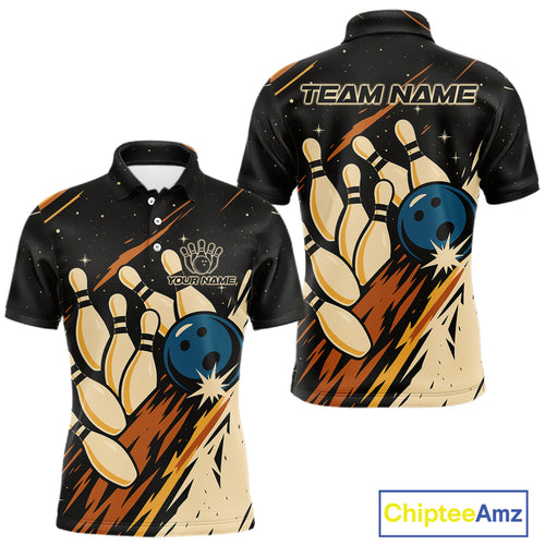 Retro Black galaxy Mens Bowling Polo, Quarter Zip shirts custom vintage bowling team league jerseys NQS10547