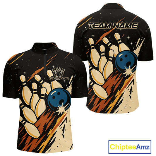 Retro Black galaxy Mens Bowling Polo, Quarter Zip shirts custom vintage bowling team league jerseys NQS10547