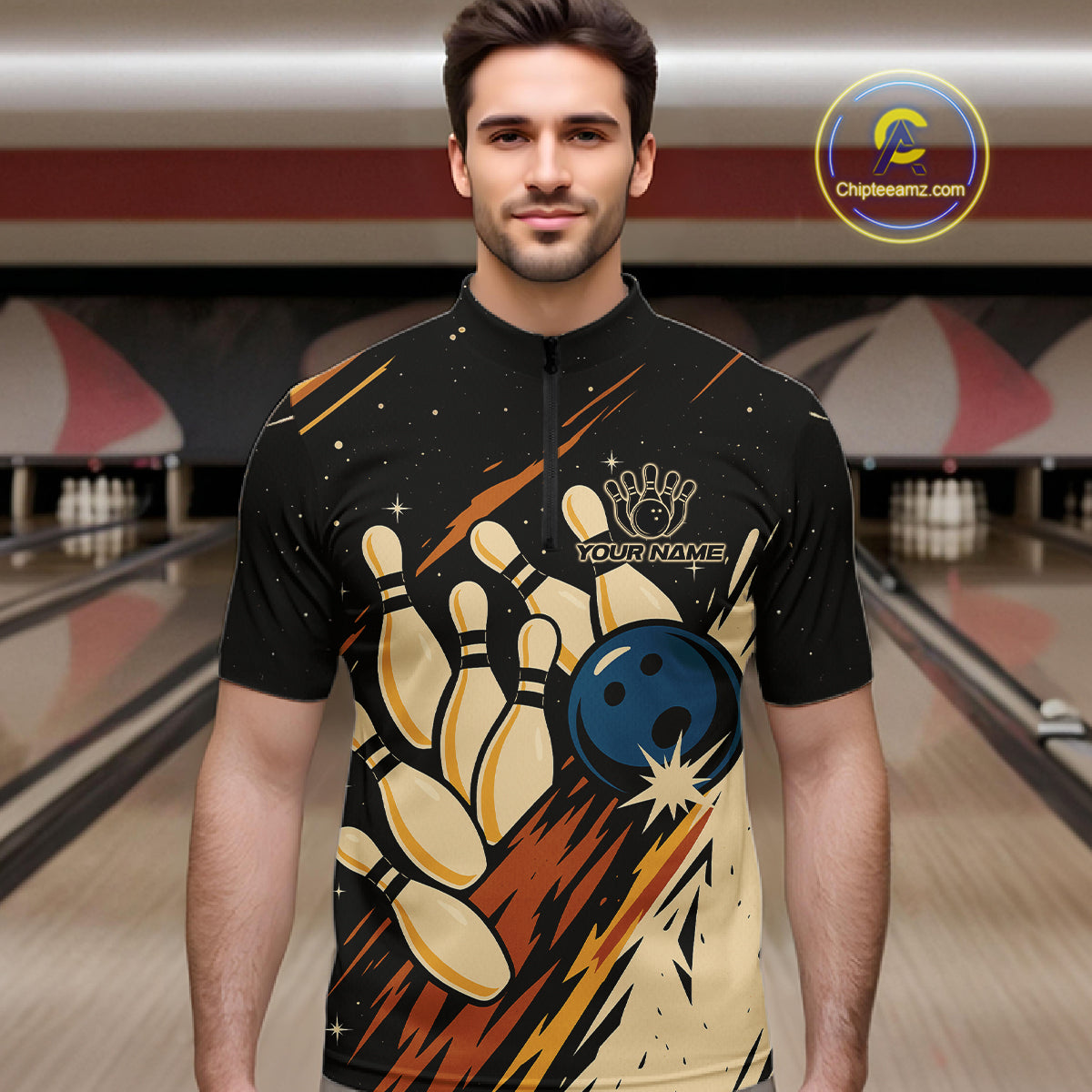 Retro Black galaxy Mens Bowling Polo, Quarter Zip shirts custom vintage bowling team league jerseys NQS10547