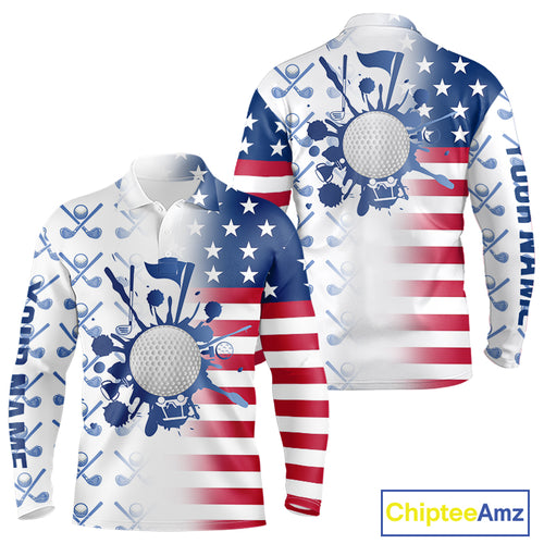 Red, White and Blue American Flag Mens Golf polo shirts Custom patriotic Golf Outfit For Mens NQS10035