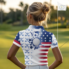 Load image into Gallery viewer, Red, White and Blue American Flag Women Golf polo shirts Custom patriotic Golf Outfit For Ladies NQS10035