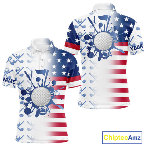 Red, White and Blue American Flag Mens Golf polo shirts Custom patriotic Golf Outfit For Mens NQS10035