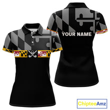 Load image into Gallery viewer, Maryland Flag black Women golf polo shirt Custom Patriotic ladies Golf top, gifts for golf lovers NQS10195