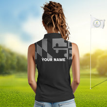 Load image into Gallery viewer, Maryland Flag black Women sleeveless golf polo shirt Custom Patriotic Golf top, gifts for golf lovers NQS10195
