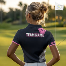 Load image into Gallery viewer, Black and pink ribbon Breast Cancer Awareness golf shirts custom Women golf polo shirt best golf gift NQS10196