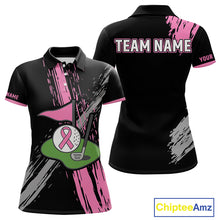 Load image into Gallery viewer, Black and pink ribbon Breast Cancer Awareness golf shirts custom Women golf polo shirt best golf gift NQS10196