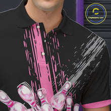 Load image into Gallery viewer, Black and pink ribbon Breast Cancer Awareness Bowling Shirts For Men custom team bowling jerseys NQS10197