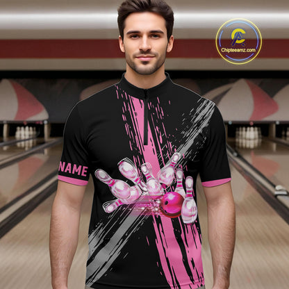 Black and pink ribbon Breast Cancer Awareness Bowling Shirts For Men custom team bowling jerseys NQS10197