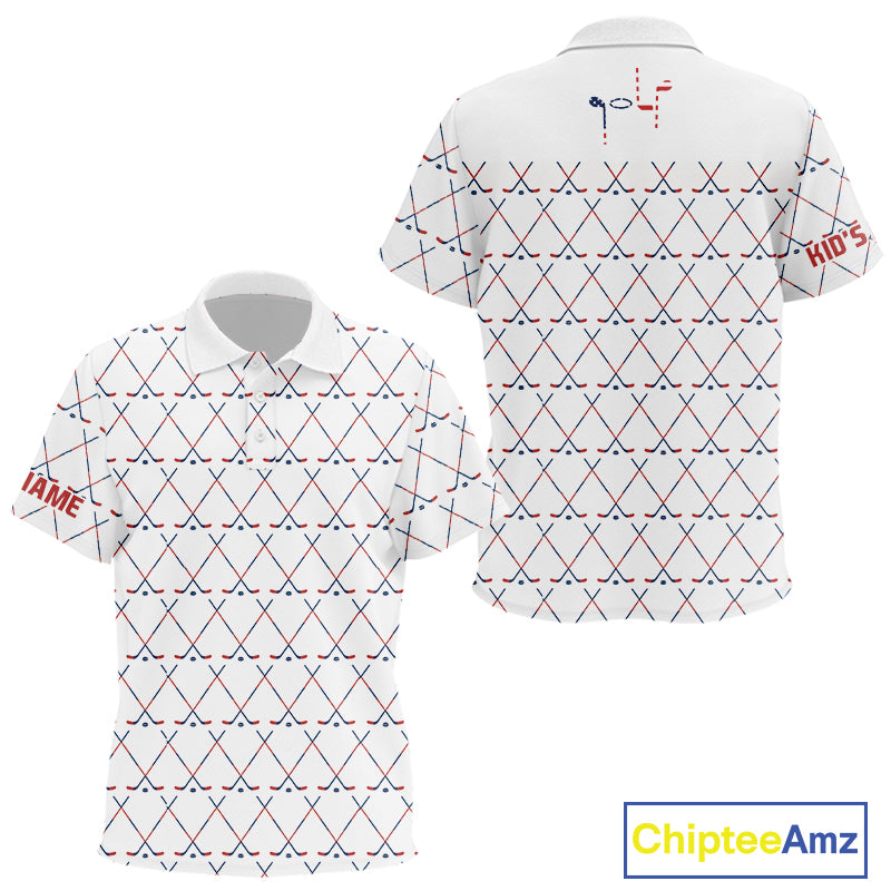 Red, White and Blue golf clubs pattern Kid golf polo shirt Custom Patriotic golf outfits for Kid NQS10198