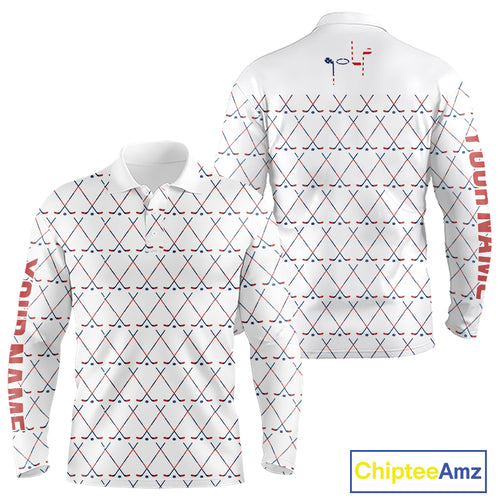 Red, White and Blue golf clubs pattern Men golf polo shirt Custom Patriotic golf outfits for men NQS10198