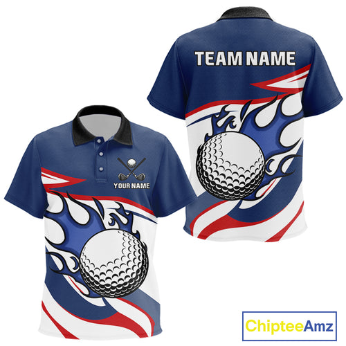 Red, White and Blue Flame golf ball Kid Golf polo shirts Custom patriotic Golf Outfit For Kid NQS10044
