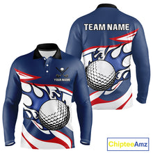 Load image into Gallery viewer, Red, White and Blue Flame golf ball Mens Golf polo shirts Custom patriotic Golf Outfit For Mens NQS10044