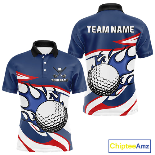 Red, White and Blue Flame golf ball Mens Golf polo shirts Custom patriotic Golf Outfit For Mens NQS10044