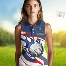 Load image into Gallery viewer, Red, White and Blue Flame golf ball Women Sleeveless Golf polo shirts Custom patriotic Golf Outfit NQS10044