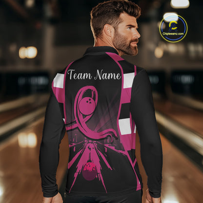 Breast Cancer Awareness Bowling Shirts For Men custom Black and pink ribbon team bowling jerseys NQS10207