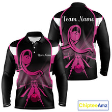 Load image into Gallery viewer, Breast Cancer Awareness Bowling Shirts For Men custom Black and pink ribbon team bowling jerseys NQS10207