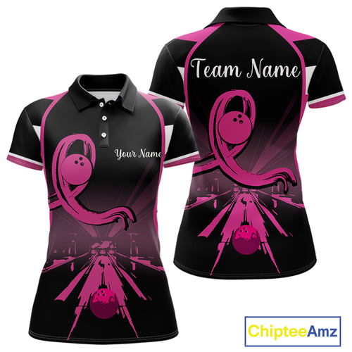 Breast Cancer Awareness Bowling Shirts For Women custom Black and pink ribbon team bowling jerseys NQS10207