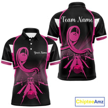 Load image into Gallery viewer, Breast Cancer Awareness Bowling Shirts For Men custom Black and pink ribbon team bowling jerseys NQS10207