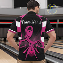 Load image into Gallery viewer, Breast Cancer Awareness Bowling Shirts For Men custom Black and pink ribbon team bowling jerseys NQS10207