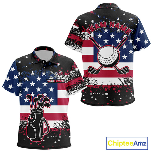 American Flag Black golf polo shirts for Kid custom patriotic retro golf team shirts, golfer gifts NQS10211