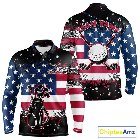 American Flag Black golf polo shirts for men custom patriotic retro golf team shirts, golfer gifts NQS10211