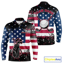 Load image into Gallery viewer, American Flag Black golf polo shirts for men custom patriotic retro golf team shirts, golfer gifts NQS10211