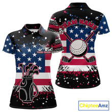Load image into Gallery viewer, American Flag Black golf polo shirts for Women custom patriotic retro golf team shirts, golfer gifts NQS10211