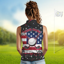 Load image into Gallery viewer, American Flag Black sleeveless golf polo shirts for ladies custom patriotic retro golf team shirts NQS10211