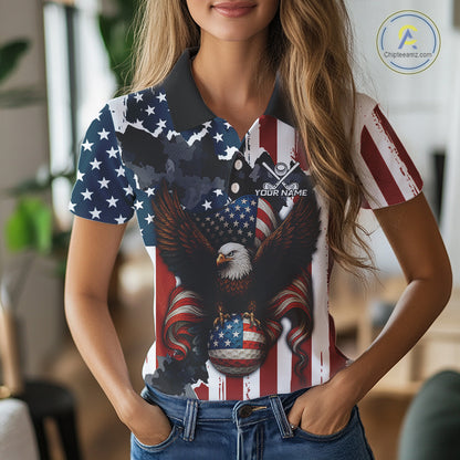 American Flag Eagle Golf Ball Womens Golf Polo Shirts Custom Patriotic Team Golf apparel for ladies NQS10571