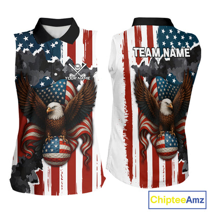American Flag Eagle Golf Ball Sleeveless polo Shirt Custom Patriotic Team Golf apparel for ladies NQS10571