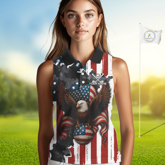 American Flag Eagle Golf Ball Sleeveless polo Shirt Custom Patriotic Team Golf apparel for ladies NQS10571