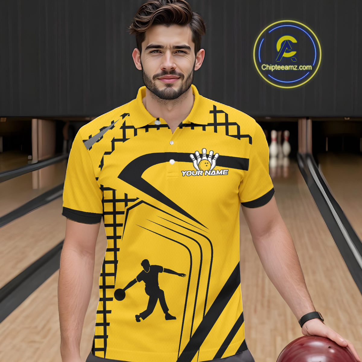 Custom Black and Yellow Bowling Shirts For Men, Personalized Team Bowling Jersey Bowler Outfit NQS10575